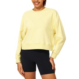 Stelle Cropped Sweatshirts for Women Cotton Long Sleeve Crop Tops Crewneck Pullover Oversized Sweater(Pina Colada,X-Large