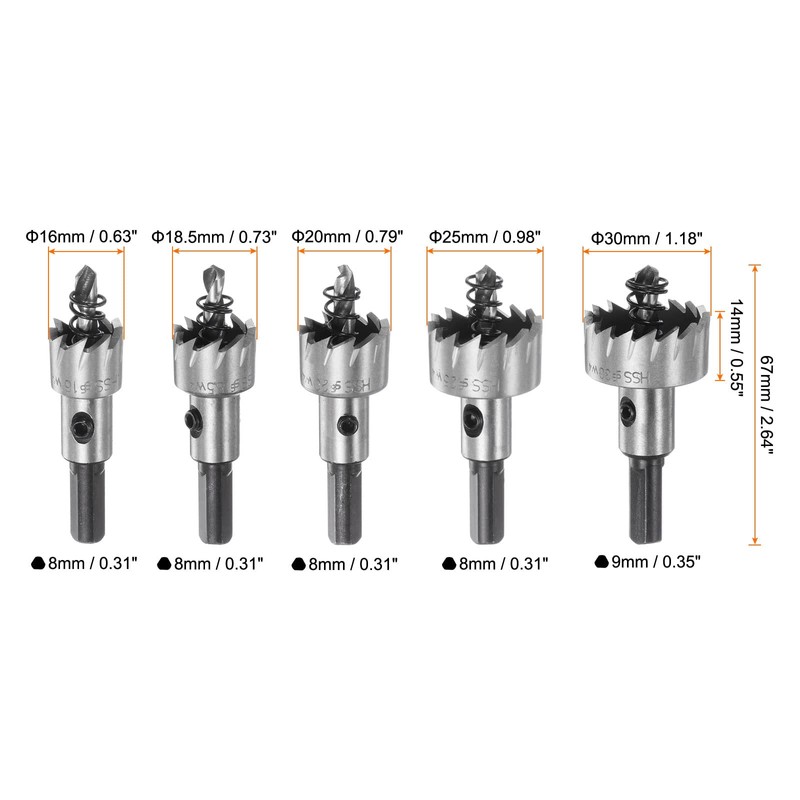 sourcing map 5pcs Hole Saw Kits 16mm 18.5mm 20mm 25mm