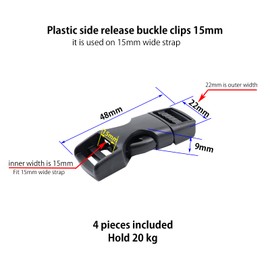 Plastic Side Release Buckles 15mm Bike helmet Clip Buckle Replacement Plastic Buckle Clips Snaps Rucksack Belt Clip Replacement Buckle for Bacpack (15mm-4sets)