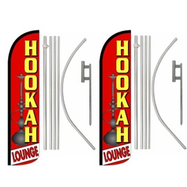 OnPoint Wares Hookah Lounge Two(2) Feather Flag Sign Kits With Pole and Ground Spikes