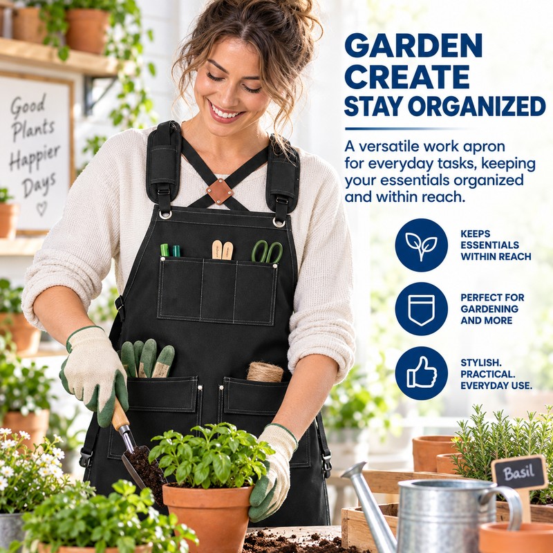 Canvas Work Apron for Kitchen & Gardening – Adjustable Utility