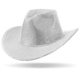 Hercicy Rhinestone Cowboy Hat with Diamond Fringe Bling Cowgirl Hat with Western Wide for Cosplay Wedding(White,Glaring)