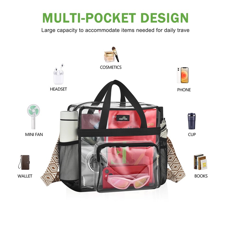 MAY TREE Clear Bag for Stadium Events 12x6x12 Clear Tote