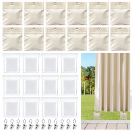 12 Pack Outdoor Curtain Weights, 16oz Drapery Weight Bags with Metal Clips for Wind, Heavy Curtains Weighted Bottom Accessories for Patio, Gazebo, Pergola, Porch, Cabana, Garden, Home (Beige)