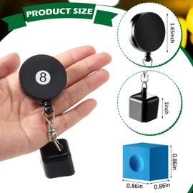 Wettarn 2 Pcs Billiard Pool Cue Chalk Holder and 8 Pcs Pool Chalk Cubes Set Snooker Retractable Drawing Belt Clip Pool Chalk Holder Pool Cue Chalk Snooker Practical Tool for Table Billiards
