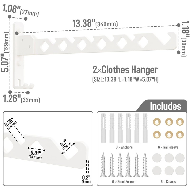 dancrul Wall Mounted Clothes Drying Rack, Wall Clothes Hanger Hook
