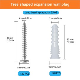 ZUYUEE 240-Piece Dowels and Rustproof Screws Set, (7 x 30 mm) Dowel Set