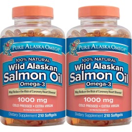 Pure Alaska Omega-3 Wild Alaskan Salmon Oil 1000mg Softgels 2 Packs (210-Count