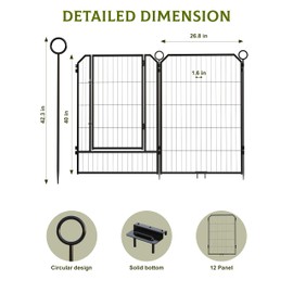 Professional 12-Panel Dog Playpen - 40" Foldable Metal Pet Fence with Lockable Door, Chew-Proofs Rust Resistant Dog Cage for Large/Medium Animals (Indoor/Outdoor,Black)