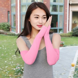 Bellady Women Long Fingerless Gloves,Sun Block Solid Color Arm Sleeves Glove,Light Pink
