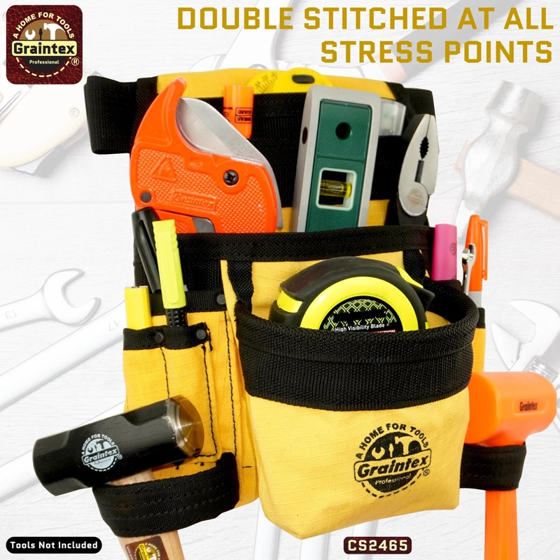 GRAINTEX CS2465 10 Pocket Finisher Tool Pouch Yellow Color Rip-stop