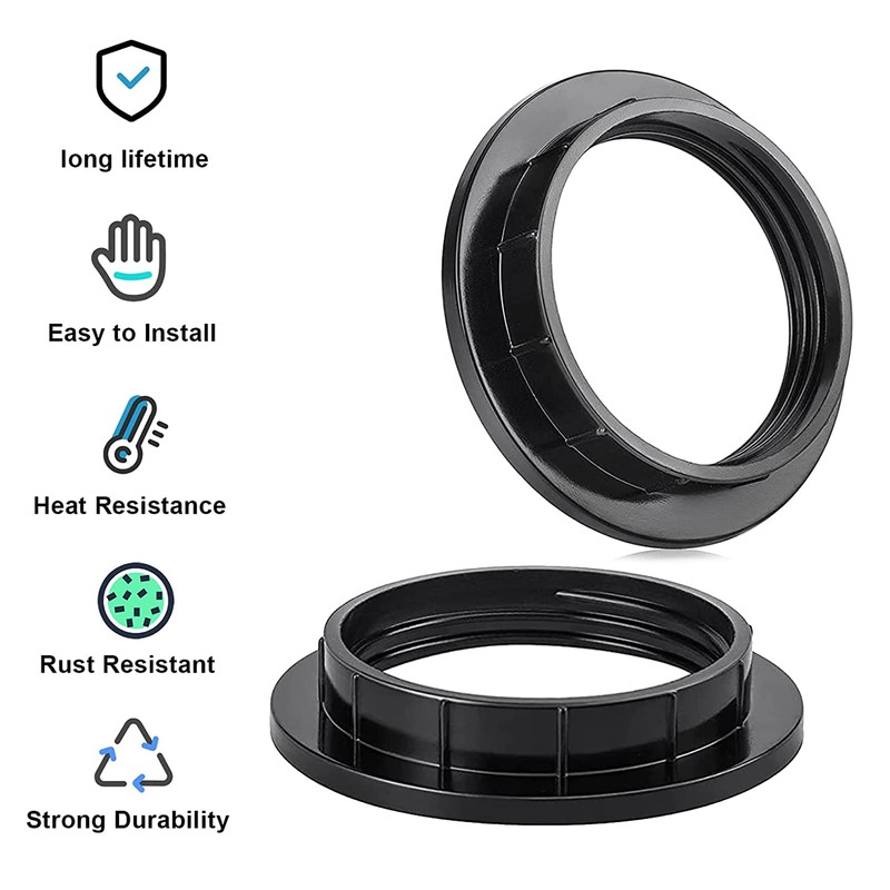 6 Pack Black Lampshade Reducer Ring, E27 Lamp Shade Adaptor