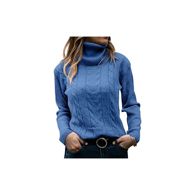 GeGekoko Womens Turtleneck Sweaters Cable Knit Long Sleeve Tops Pullover