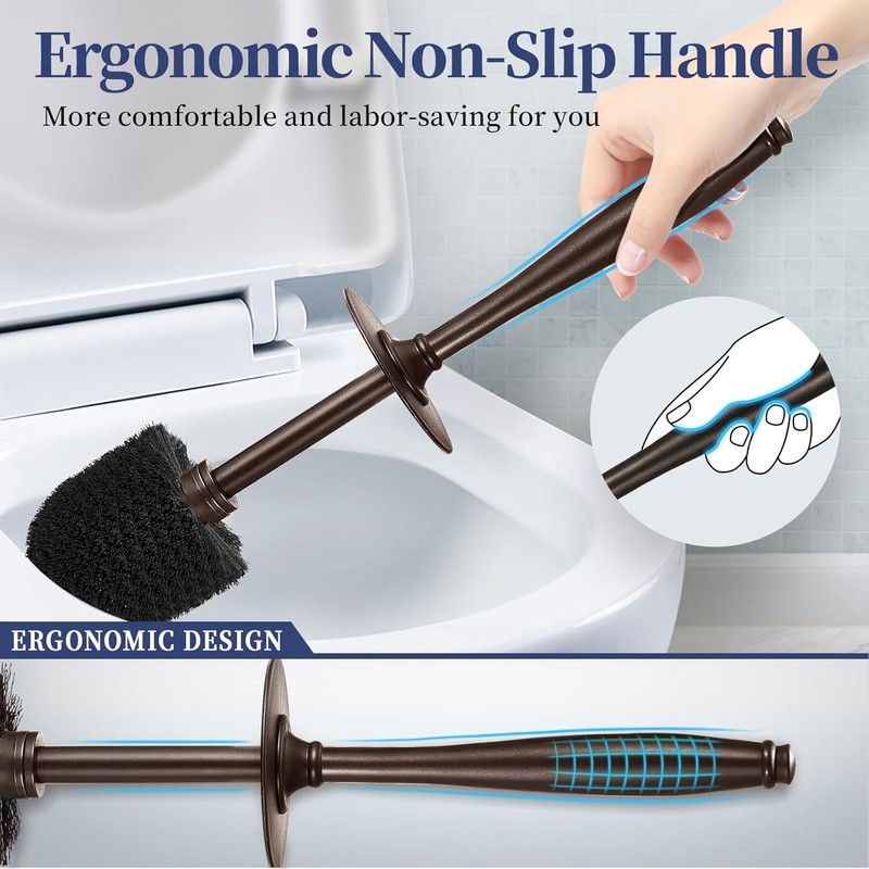 Toilet Bowl Brush Holder Set: Classic Round Bristle Head Deep