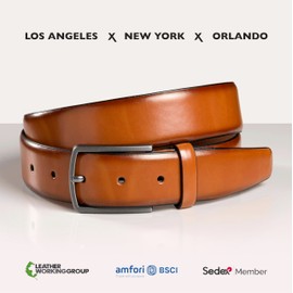 Fenix New York Men's Belt in Various Colours, Size 80 cm to 125 cm, Nickel-Free Buckle 35 mm Wide, Sustainable, Shortenable & Adjustable Men's Belt, Perfect for Suit & Jeans, Desert Cognac