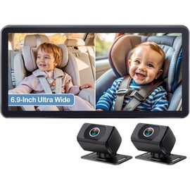 Yakry 2-Kids Baby Car Camera for Seat: 6.9 Inch Ultrawide Display with Two Cameras Rear Facing - USB Powered Backseat Camera HD 1080P Easy to Install