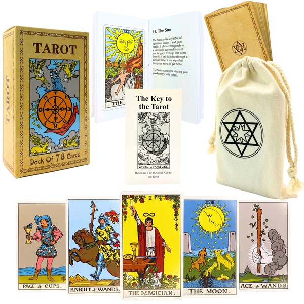 Osckey 78 Pcs Original Tarot Cards Set | Original Tarot Cards and Book for Beginners Set | Quality Canvas Bag & Tarot Box for Easy & Clean Storage of your Tarot Cards Set – UK Brand