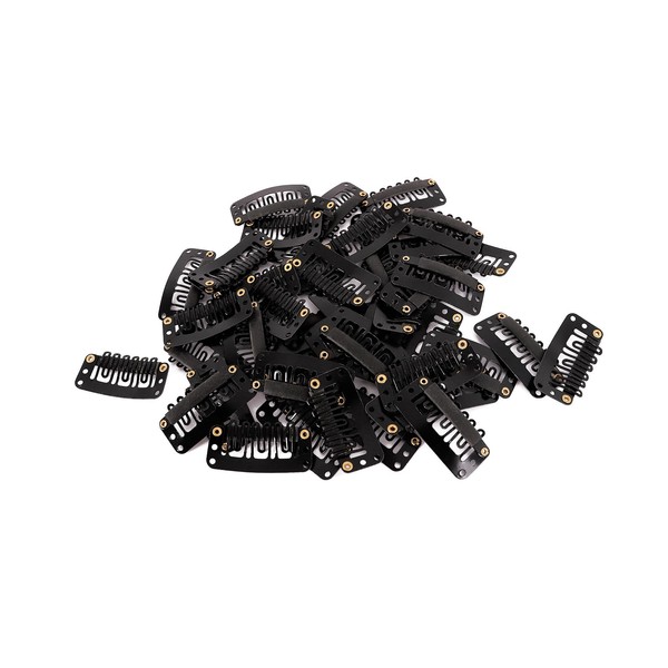 MapofBeauty Pack of 50 Wig Snap Clips for Hair Extensions Metal 6 Teeth U Shape Clip Hairpiece Accessories (Black)