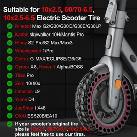 BANGTING 2PCS 60/70-6.5 Scooter Tire, 10x2.5 inch Tire Solid for Segway Ninebot Max G2 / G30 / G30D / G30E / G30E / G30LP / G30D II / G30 Max, 10x2.5-6.5 Tires Replacement for Electric Scooter (Red)