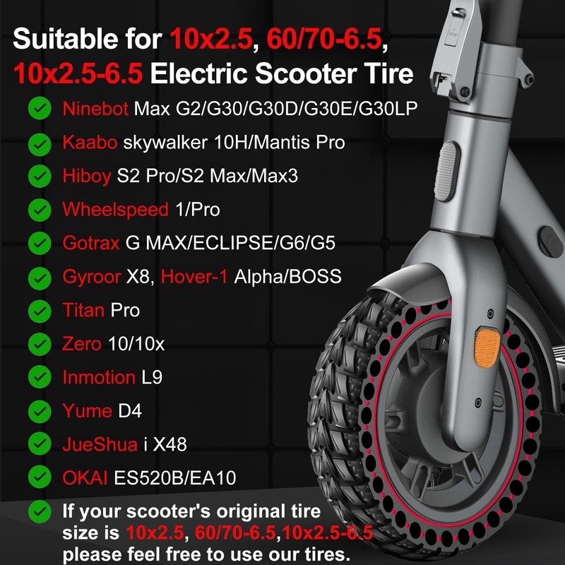 BANGTING 2PCS 60/70-6.5 Scooter Tire, 10x2.5 inch Tire Solid for