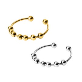 Purelei® Shade Anxiety Ring Set - Waterproof Women's Ring Made of Durable Stainless Steel - Adjustable Rings from Size 50 to 66 - Silver and Gold Set, Stainless Steel, No Gemstone