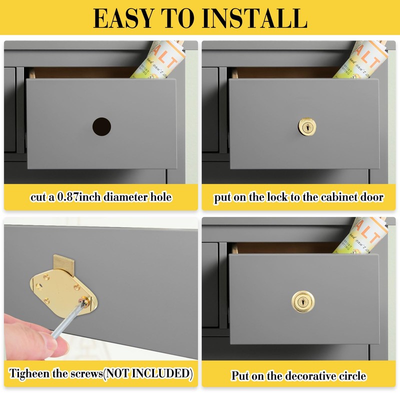 Yaocom 12 Set Cabinet Locks with Keys Fits 7/8 Inch