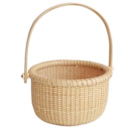 Teng Tian Classic Nantucket Round baskets with wood Knobs HandleWoven Basket Container Tote Cube Organizer Handwoven rattanStorage Fruit Basket
