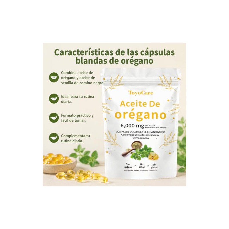 ToyoCare - Aceite de Orégano con Comino Negro, 300 Cápsulas