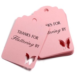 Butterfly Thank You Tags - Thanks for Fluttering By - 12pc (Baby Pink)