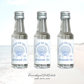 Last Toast on the Coast - 50 mL Bachelorette Liquor Labels - Coquette Coastal Bachelorette Party Favors - Beach Bach Gift Bag Idea - Blue Bow Bachelorette Stickers (Bach Club - Blue)