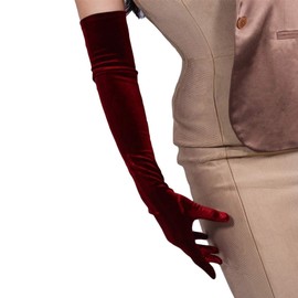 DooWay Women's Fashion Velvet Opear Gloves Strerch Touchscreen 60cm for Evening Wedding Costumes Party (Dark Burgundy)
