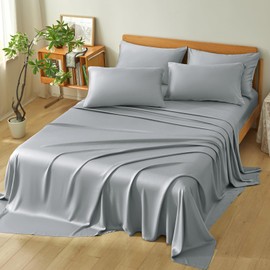 Homiest Queen Sheet Set 4pcs, 100% Rayon Derived from Bamboo Sheets, Cooling & Breathable Bedding for Hot Sleepers, Soft Luxury Sheets with 16" Deep Pocket, Hotel-Grade Silky Comfort (Light Gray)