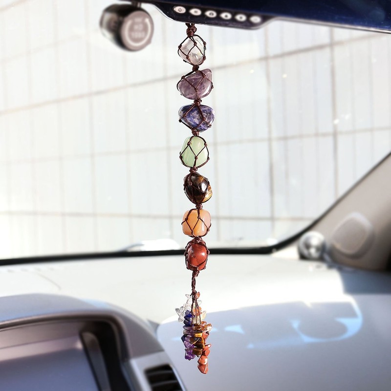 JSDDE 7 Chakra Crystal Hanging Ornament Healing Crystals Tumble Stones