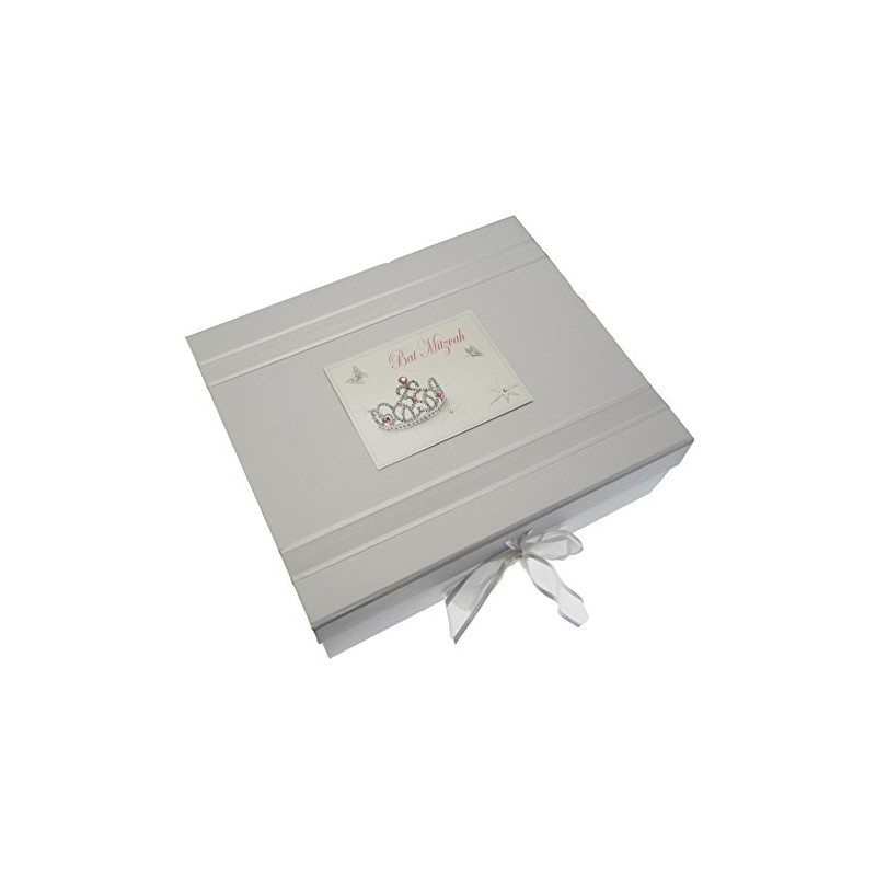 white cotton cards Bat Mitzvah Keepsake Box Jewish Gift (Large,