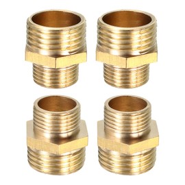DTGN G1/2 Male x G3/8 Male Brass Pipe Fitting - 4Pack - Good for Pipe Connection - Brass Hex Nipple Connectors - Gold Tone