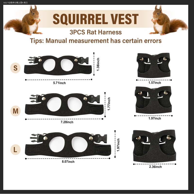 Swirge 3Pcs Rat Harness and Leash, Small Animal Training Walking
