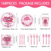168Pcs Pink Pony Club Disposable Tableware Set Include Pink Paper