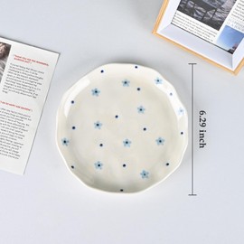 Koythin Ceramic Dessert Plates, Cute Fruits Dinner Plate, Creative Plates Design, Printed Flowers Dinnerware for Office and Home, Kitchen Plates for Desserts (Dot Blue Flower)