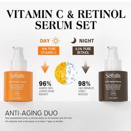 Sefralls Dúo De Sueros Faciales Con Retinol Y Vitamina C: Set De Cuidado Facial Antiedad Para Mujeres, Antiarrugas, Piel Suave Y Firme, 2 Botellas De 30 Ml