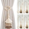 4 Pack Wooden Bead Curtain Tiebacks, Bohemian Curtain Clasp, Tassel