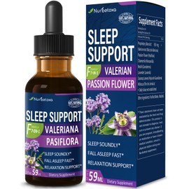Nurbetoxa Valerian Sleep Support Drops, Gotas de Pasiflora y Valeriana y Lavanda para Dormir Profundamente rapido. Passion Flower & Lavender Extract Liquid Tincture for Fast and Sound Sleep. 2oz