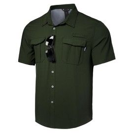 Haimont Men's Breathable Quick Dry Short Sleeve Shirts UPF 50+ Sun Protection Hiking Fishing Shirts with Pockets Army Green L