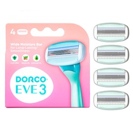 Dorco EVE3 Razors - Extra Smooth Shaving with 1 Handle & 2 Blade Refills, 3 Curved Blades, Flexible Aloe Vera Moisture Bar, Interchangeable Cartridge for Sensitive Skin