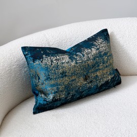 THE-TINOART Glam Turquoise Gold Throw Pillow Covers Back Soft Velvet Cushion Case Luxury Modern Lumbar Throw Pillow Cover Decorative Pillow for Couch Sofa Living Room Bedroom Car 12X 20inches