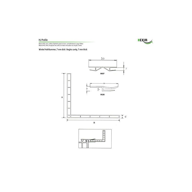 HEXIM Hollow Chamber Angle Strips White - PVC Plastic Angle