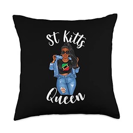 Lush Caribbean St Kitts Queen Girl Woman Proud Patriotic Womens Flag Throw Pillow, 18x18, Multicolor