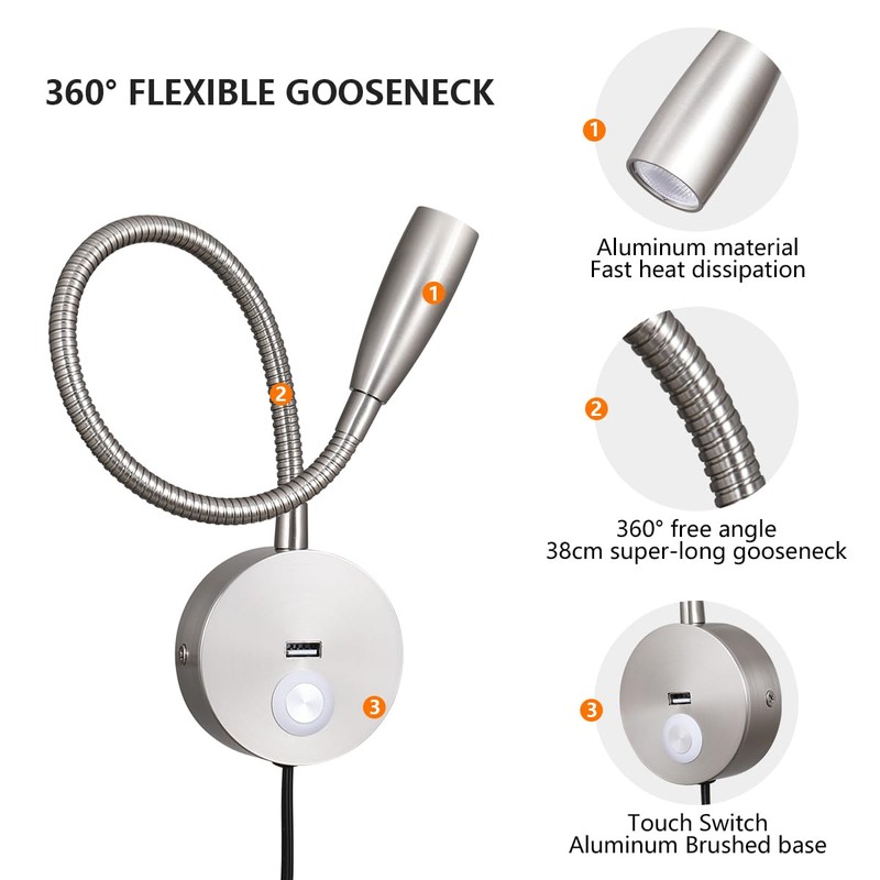 EVETHBEY LED Bedside Touch Dimmable Wall Mounted Reading Light -