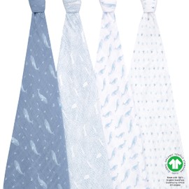aden + anais Swaddle Blanket, 100% Organic Cotton Blankets for Girls & Boys, Baby Receiving Swaddles, Ideal Newborn & Infant Swaddling Set, 4 Pack, Oceanic