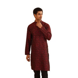 Sojanya (Since 1958 Men'S Maroon Jackquard Silk Only Long Kurta, Size 44