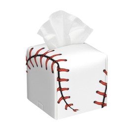 Baseball Tissue Box Cover Square Leather Tissue Case Holder Facial Paper Organizer Dispenser Decorative for Tabletop Night Stands Desk Bathroom Kitchen Car Office Home Decor